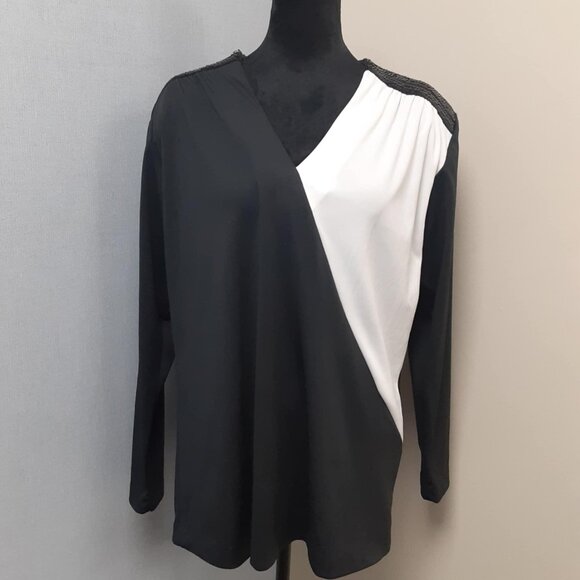 Vintage Teddi of California Black and White Sequined blouse Size 14 USA - Picture 1 of 9